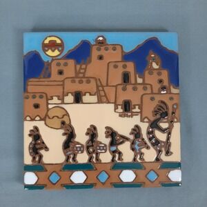 VTG Earthtones Kokopelli Art Tile Southwestern Trivet Coaster by Krit 1999 6"x6"